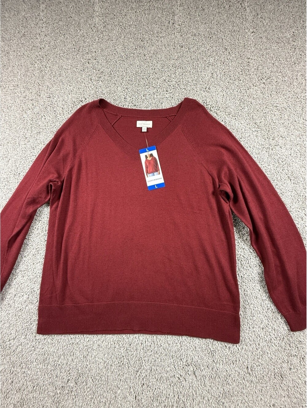NWT LUCKY BRAND Womens V Neck Pullover Sweater Tunic Pomegranate Large